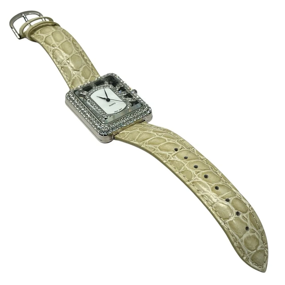 ADRIENNE Quartz Collection Japan Movement Club Watch White Croc Strap Needs Bat